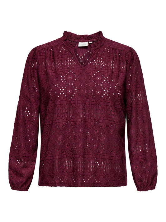 ONLY CARMAKOMA  CARLUZIA L/S V-NECK BLOUSE JRS ROOD