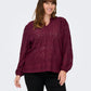 ONLY CARMAKOMA  CARLUZIA L/S V-NECK BLOUSE JRS ROOD