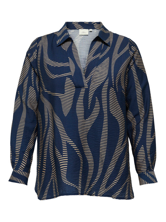 ONLY CARMAKOMA CARFANNIL LS V-NECK TOP AOP