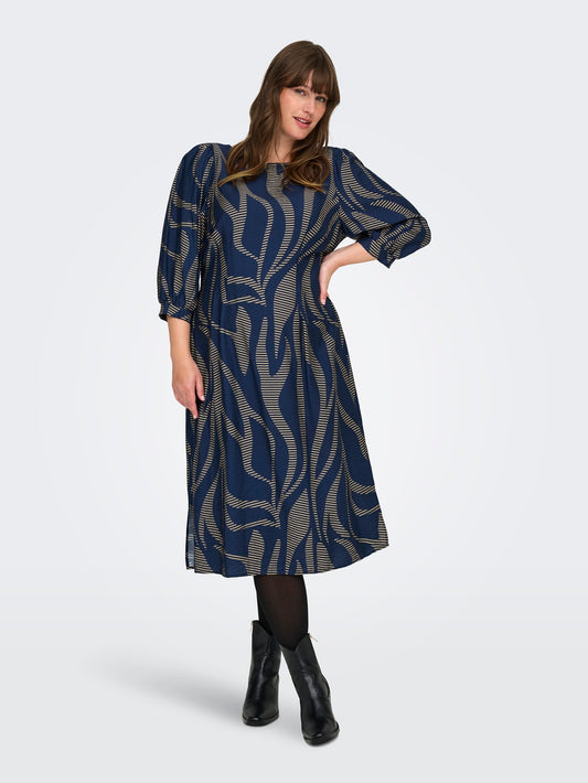 ONLY CARMAKOMA  CARFANNIL 3/4 CALF SMOCK DRESS AOP
