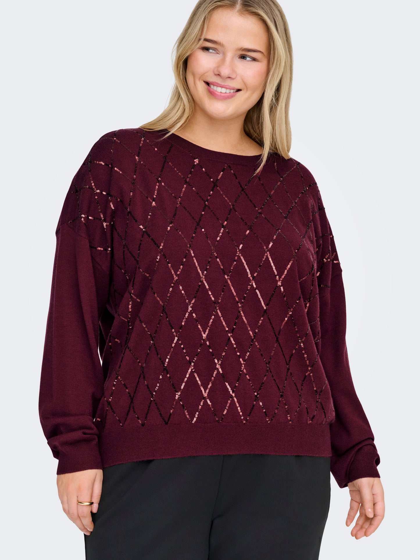 ONLY CARMAKOMA  CARHALIFAX LS SEQUINS PULLOVER KNT ROOD