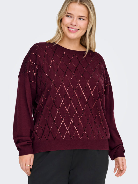 ONLY CARMAKOMA  CARHALIFAX LS SEQUINS PULLOVER KNT ROOD