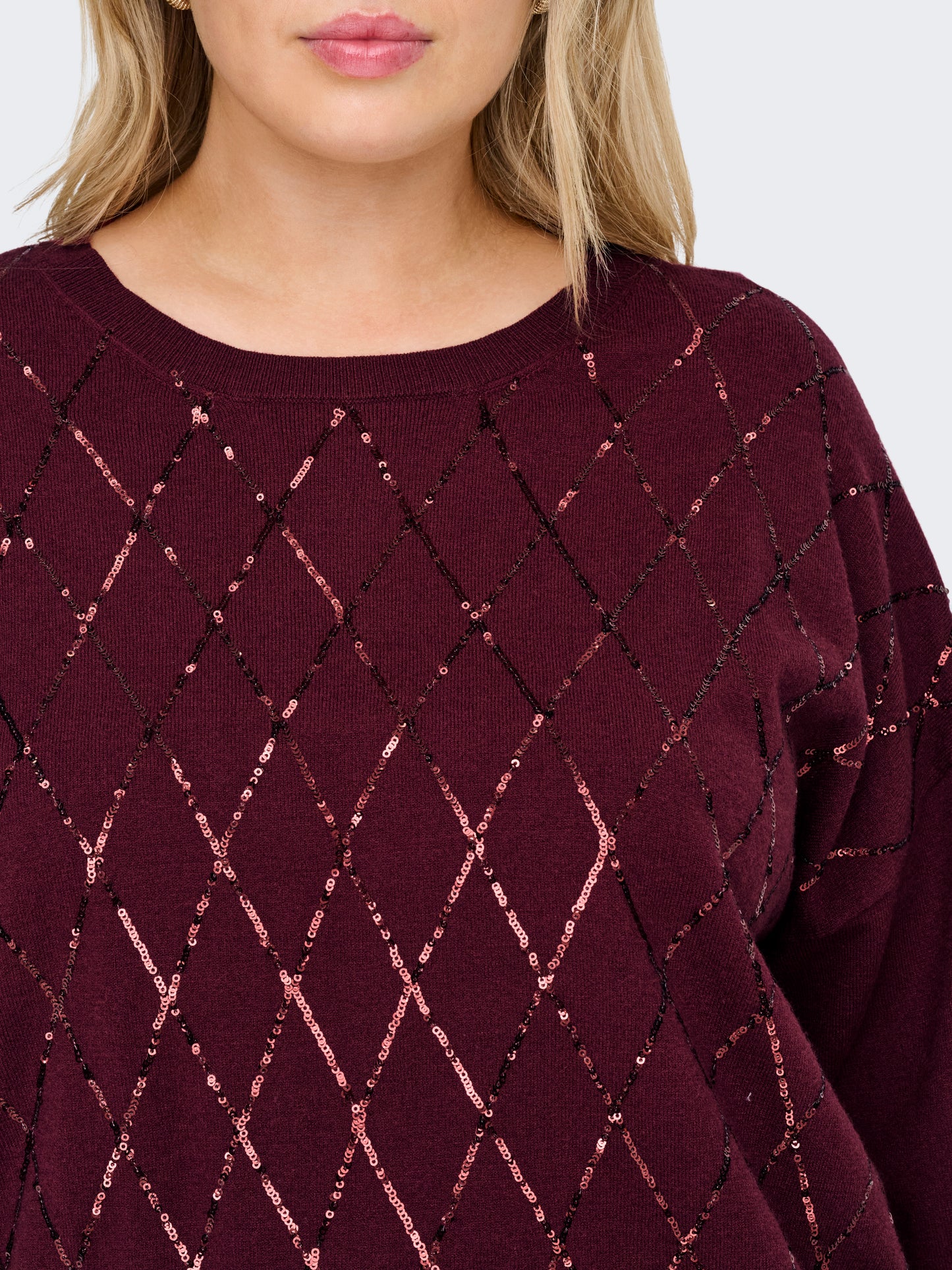 ONLY CARMAKOMA  CARHALIFAX LS SEQUINS PULLOVER KNT ROOD