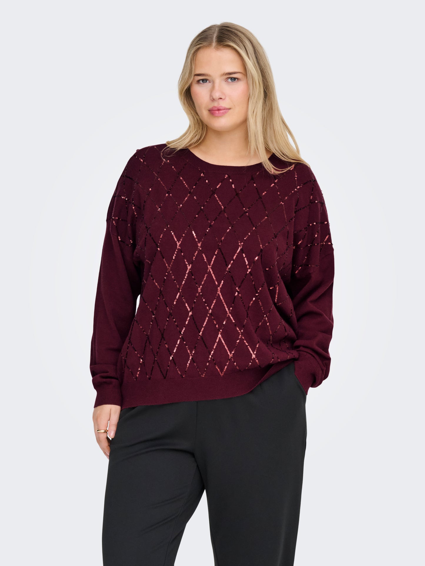 ONLY CARMAKOMA  CARHALIFAX LS SEQUINS PULLOVER KNT ROOD