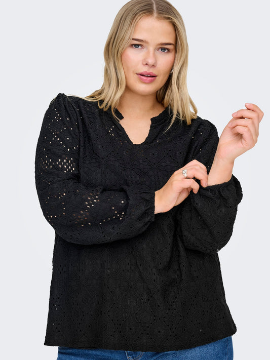 ONLY CARMAKOMA  CARLUZIA L/S V-NECK BLOUSE JRS ZWART