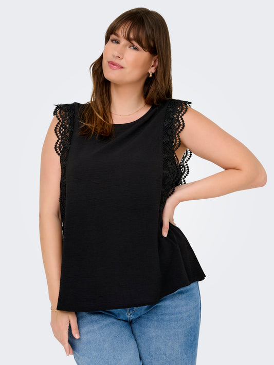 ONLY CARMAKOMA CARMETTA LIFE SL LACE TOP WVN ZWART