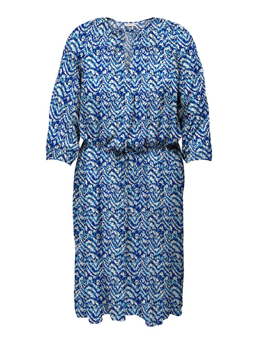 ONLY CARMAKOMA  CARSONYALI LIFE 3/4 V-NECK CALF DRESS BLAUW