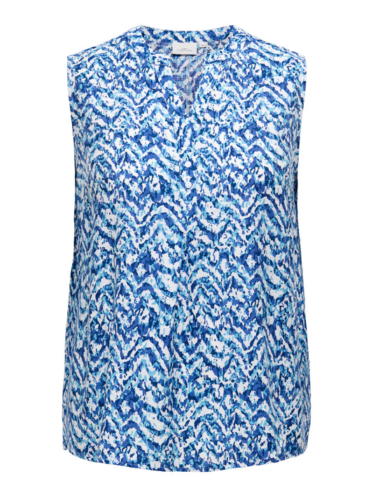 ONLY CARMAKOMA  CARSONYALI LIFE SL V-NECK TOP AOP BLAUW