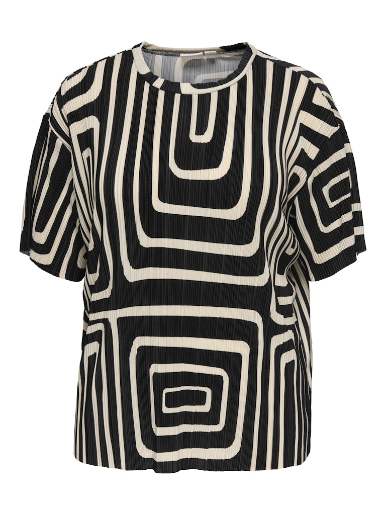 ONLY CARMAKOMA  CARRAVENNA S/S PLISSE AOP TOP ZWART/WIT