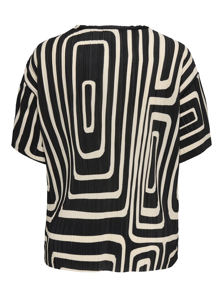 ONLY CARMAKOMA  CARRAVENNA S/S PLISSE AOP TOP ZWART/WIT