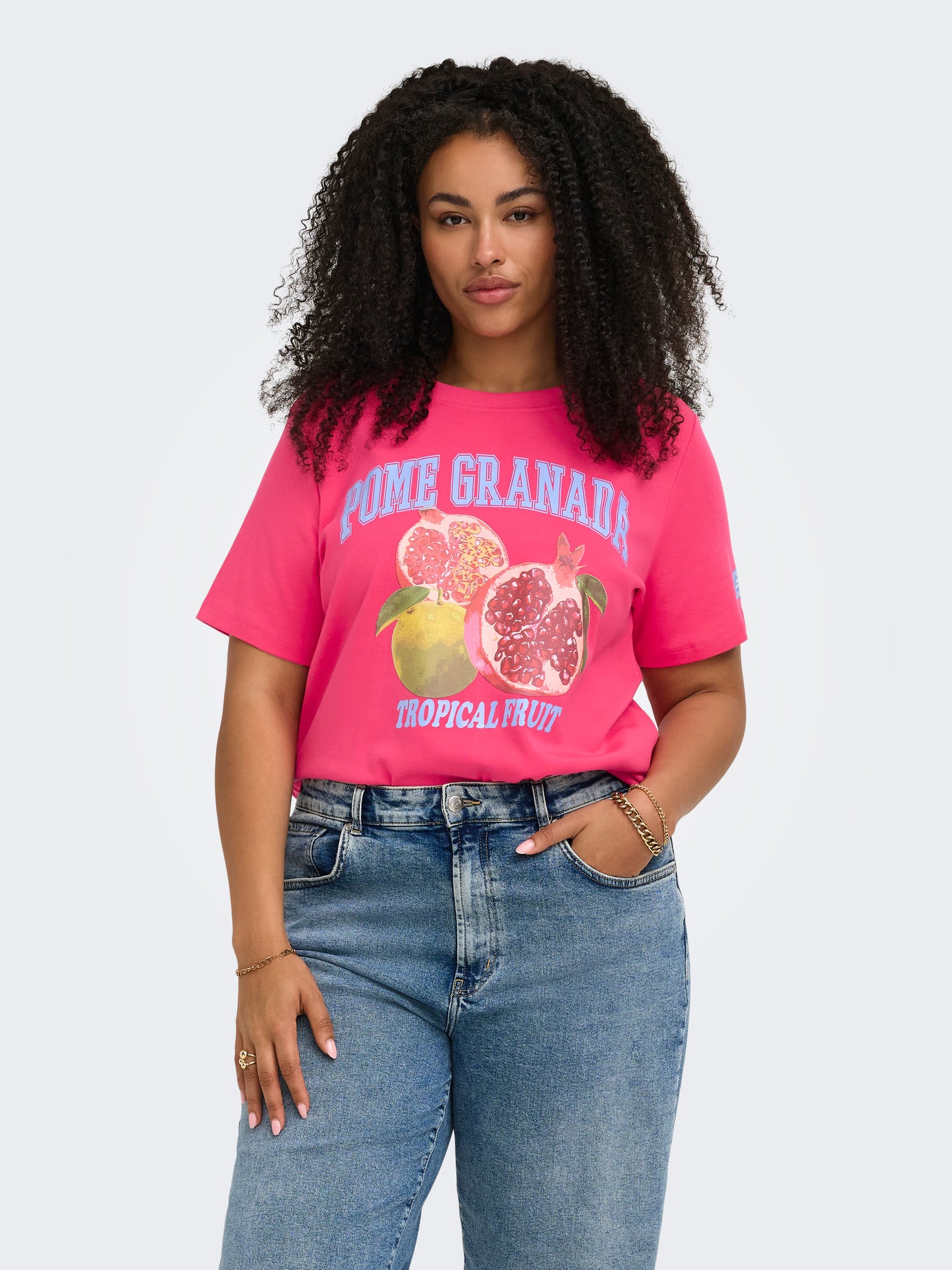 ONLY CARMAKOMA CARJENNY SS PRINT JEANS TEE JRS  Raspberry