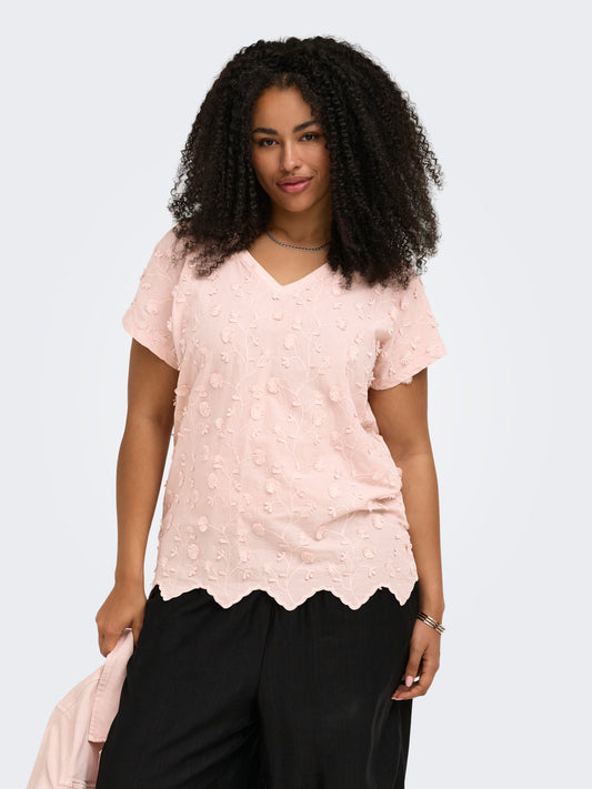 ONLY CARMAKOMA  CARLULU S/S V-NECK TOP BOX JRS