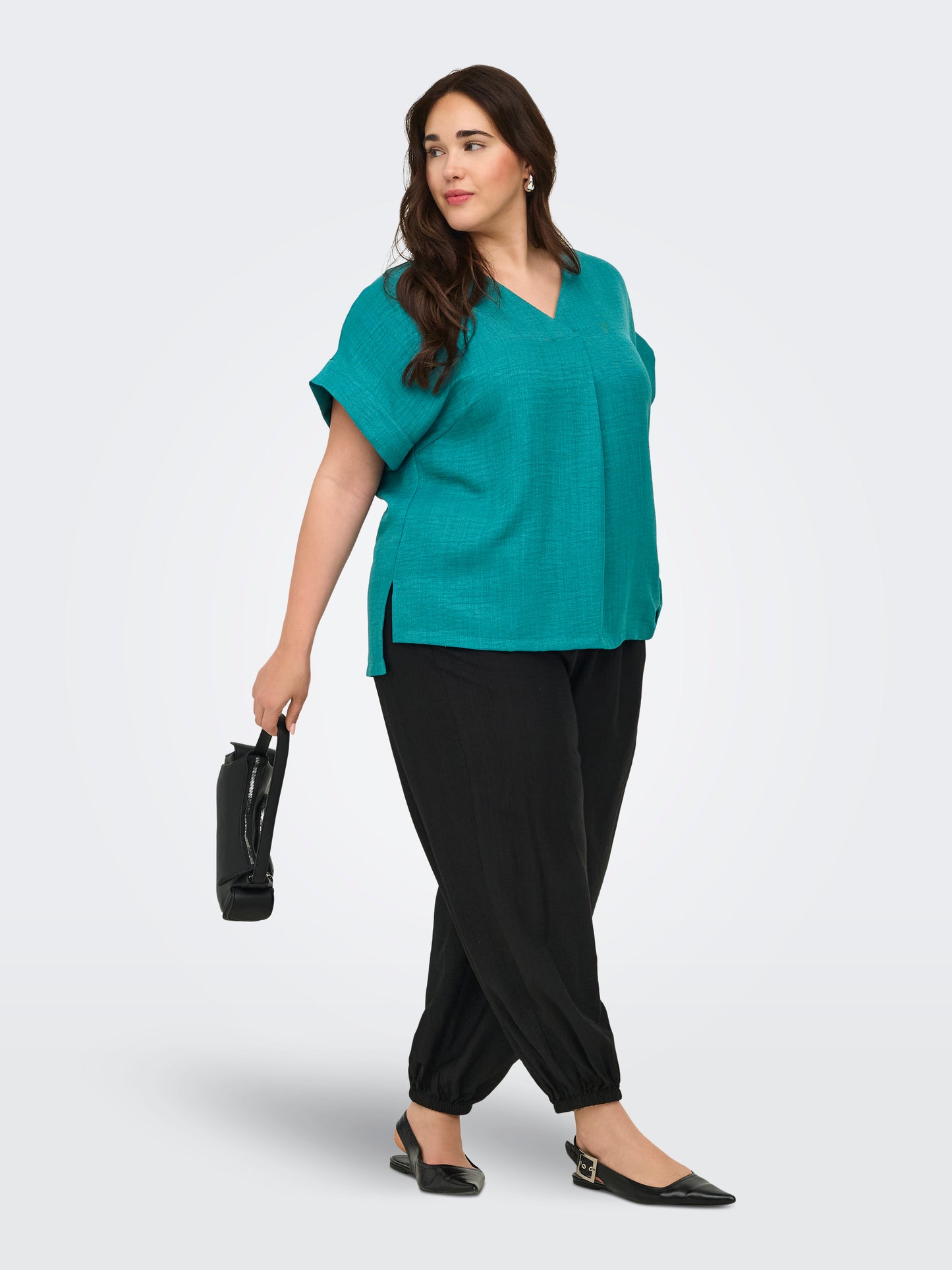 ONLY CARMAKOMA  CARBAY S/S V-NECK TOP WVN
