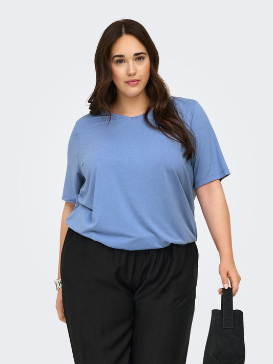 ONLY CARMAKOMA  CARCORAL S/S V-NECK TEE JRS BLAUW
