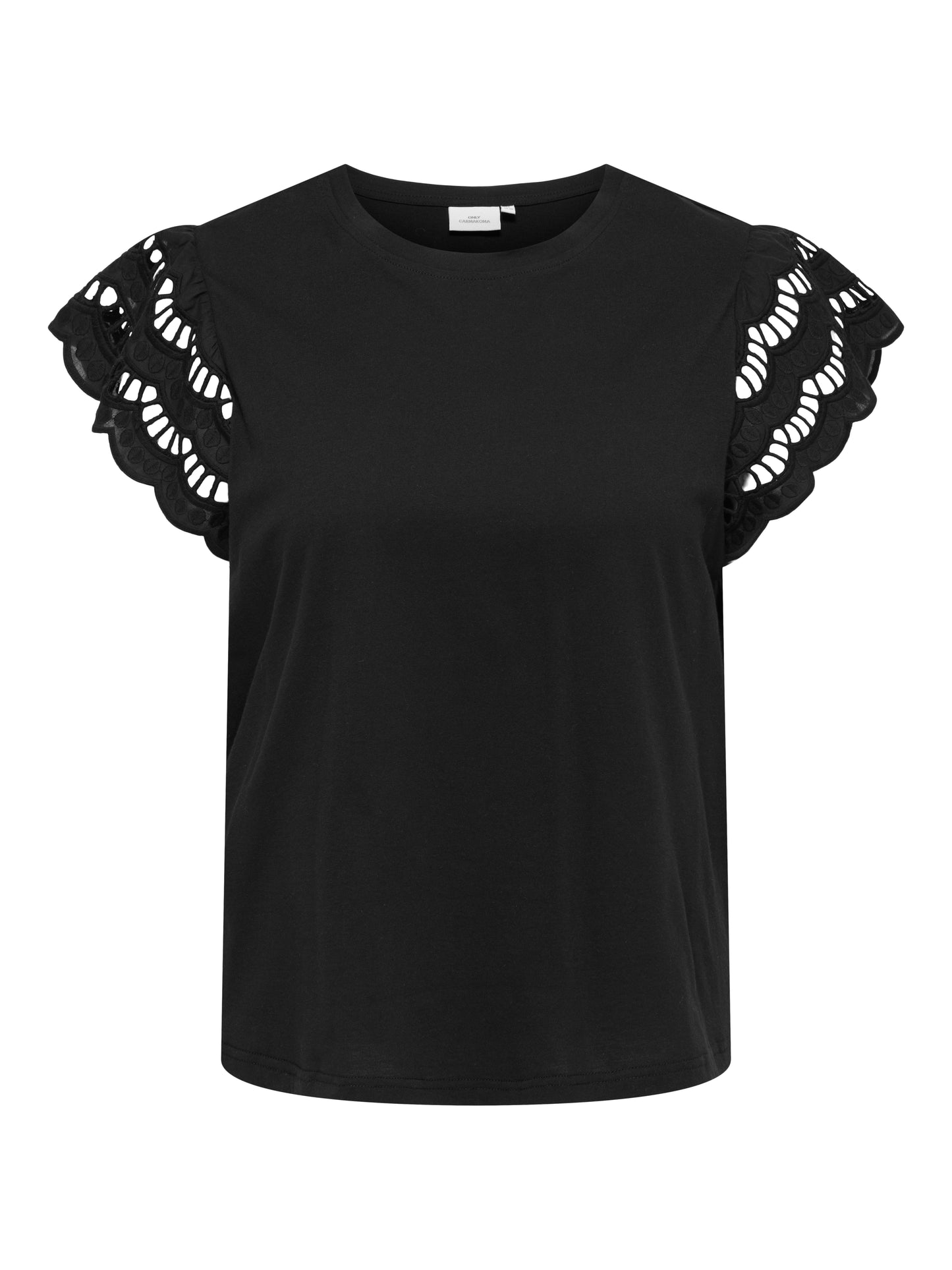 ONLY CARMAKOMA CARMACY S/S O-NECK MIX TOP JRS ZWART