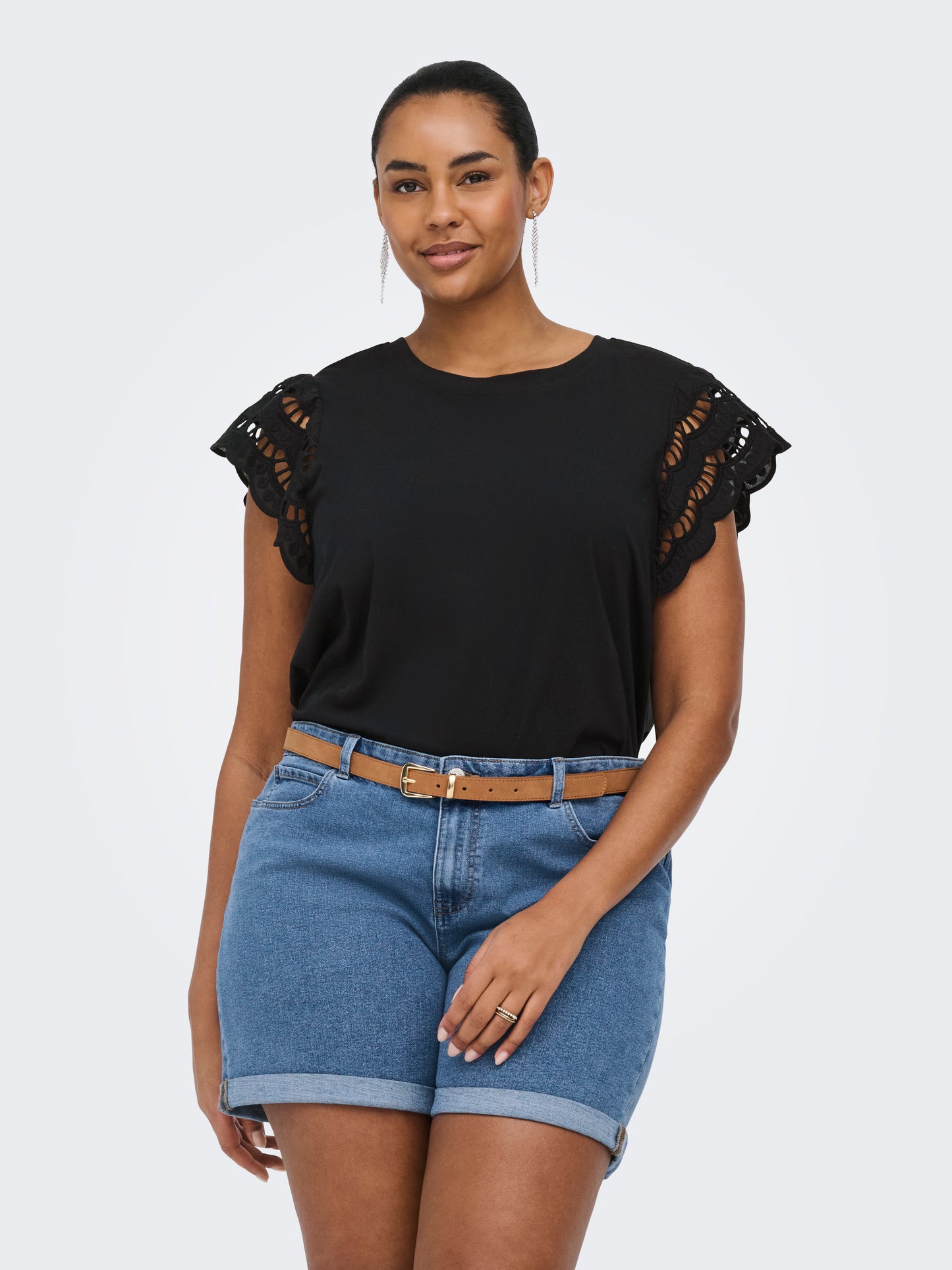 ONLY CARMAKOMA CARMACY S/S O-NECK MIX TOP JRS ZWART