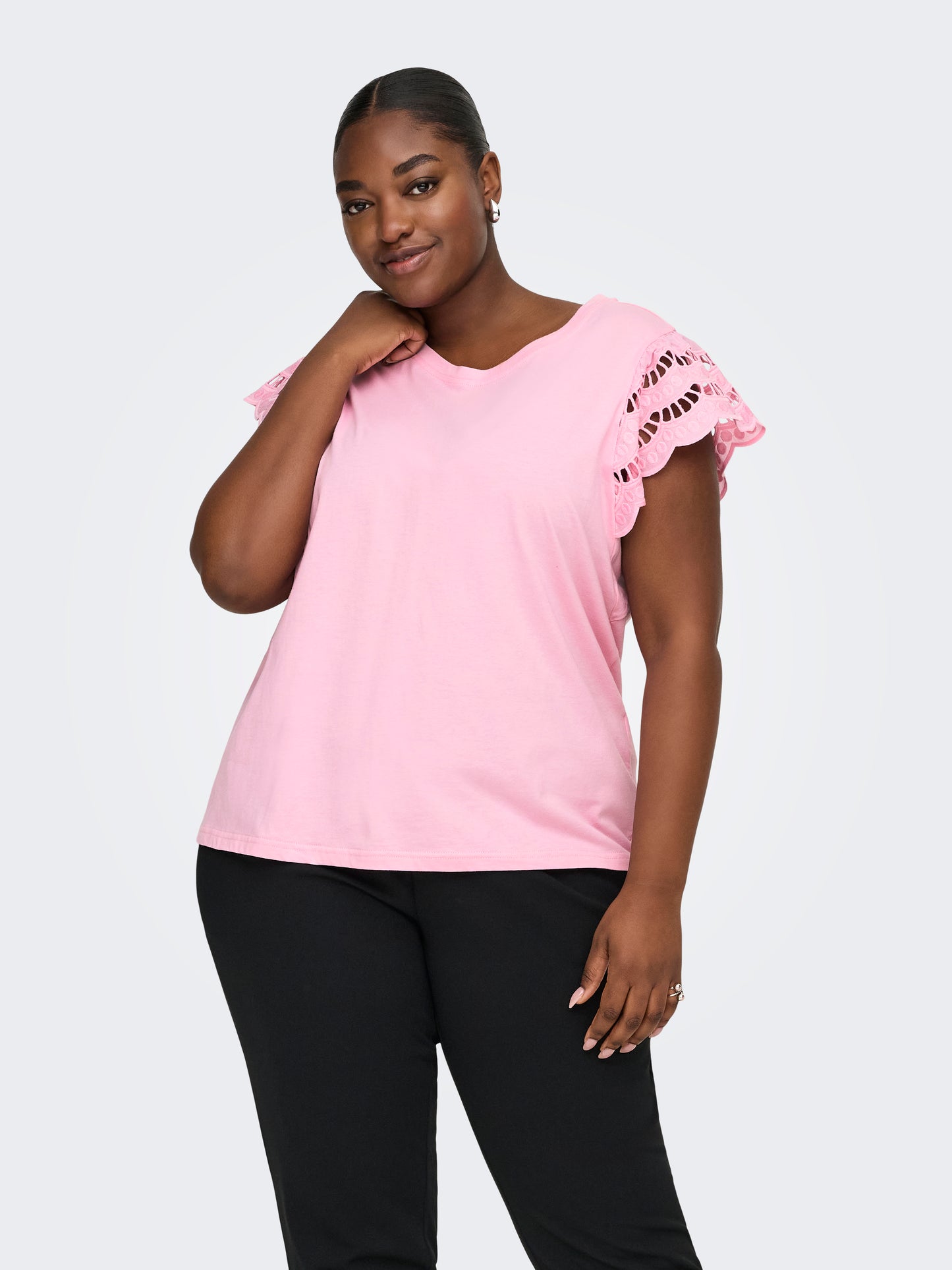ONLY CARMAKOMA CARMACY S/S O-NECK MIX TOP JRS ROSE