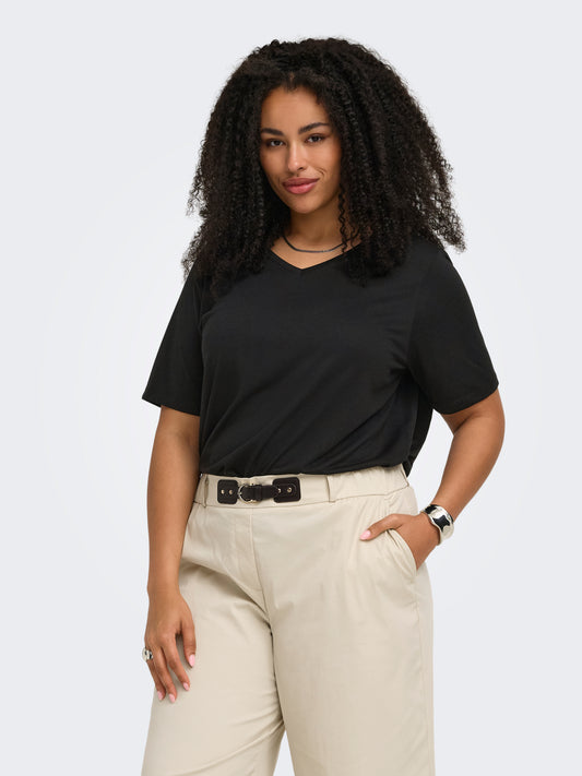 ONLY CARMAKOMA  CARCORAL S/S V-NECK TEE JRS ZWART