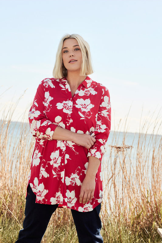Ciso blouse rood-wit bloem