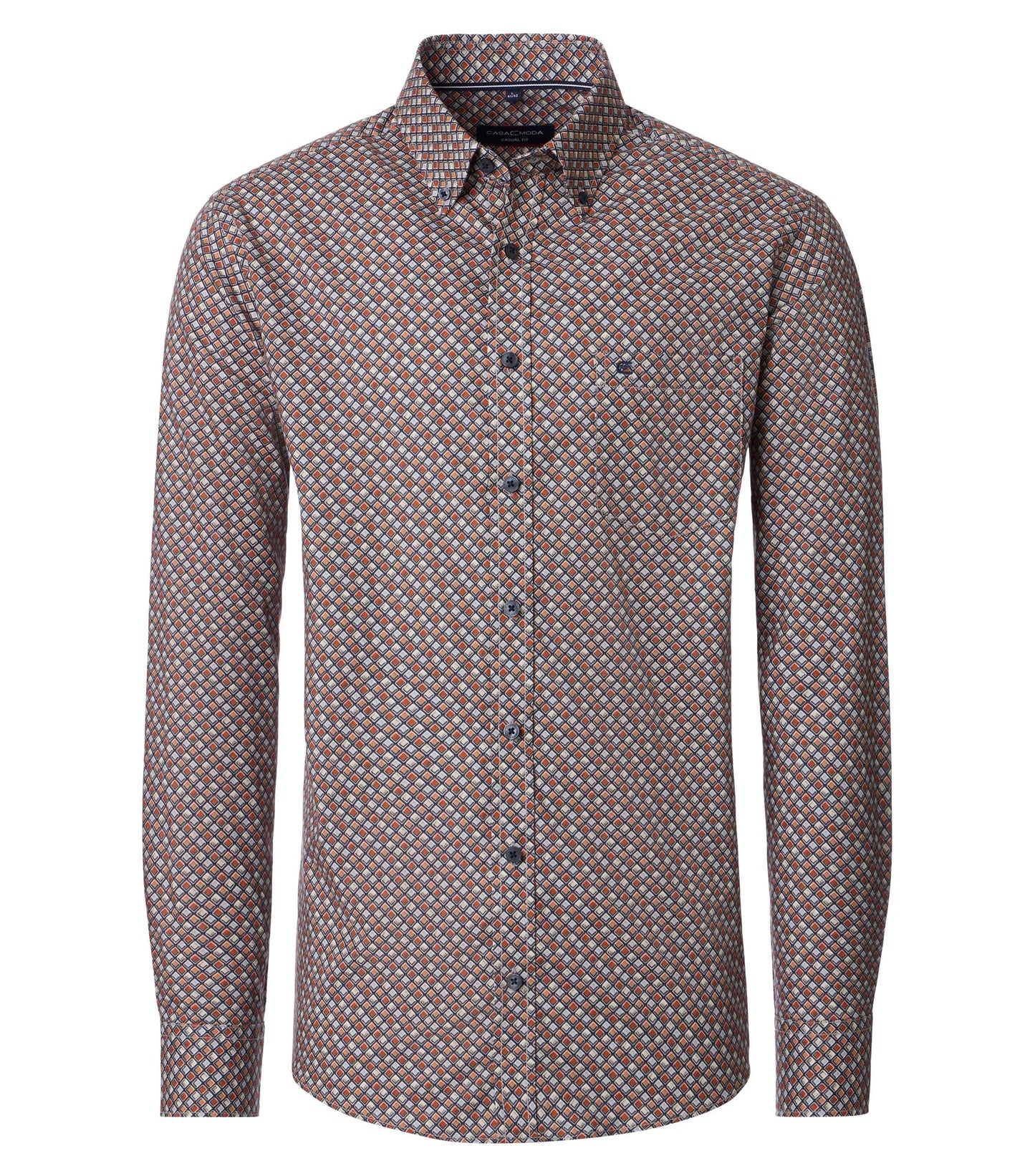 Casa Moda overhemd oranje bruin blok