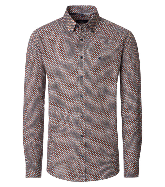 Casa Moda overhemd oranje bruin blok